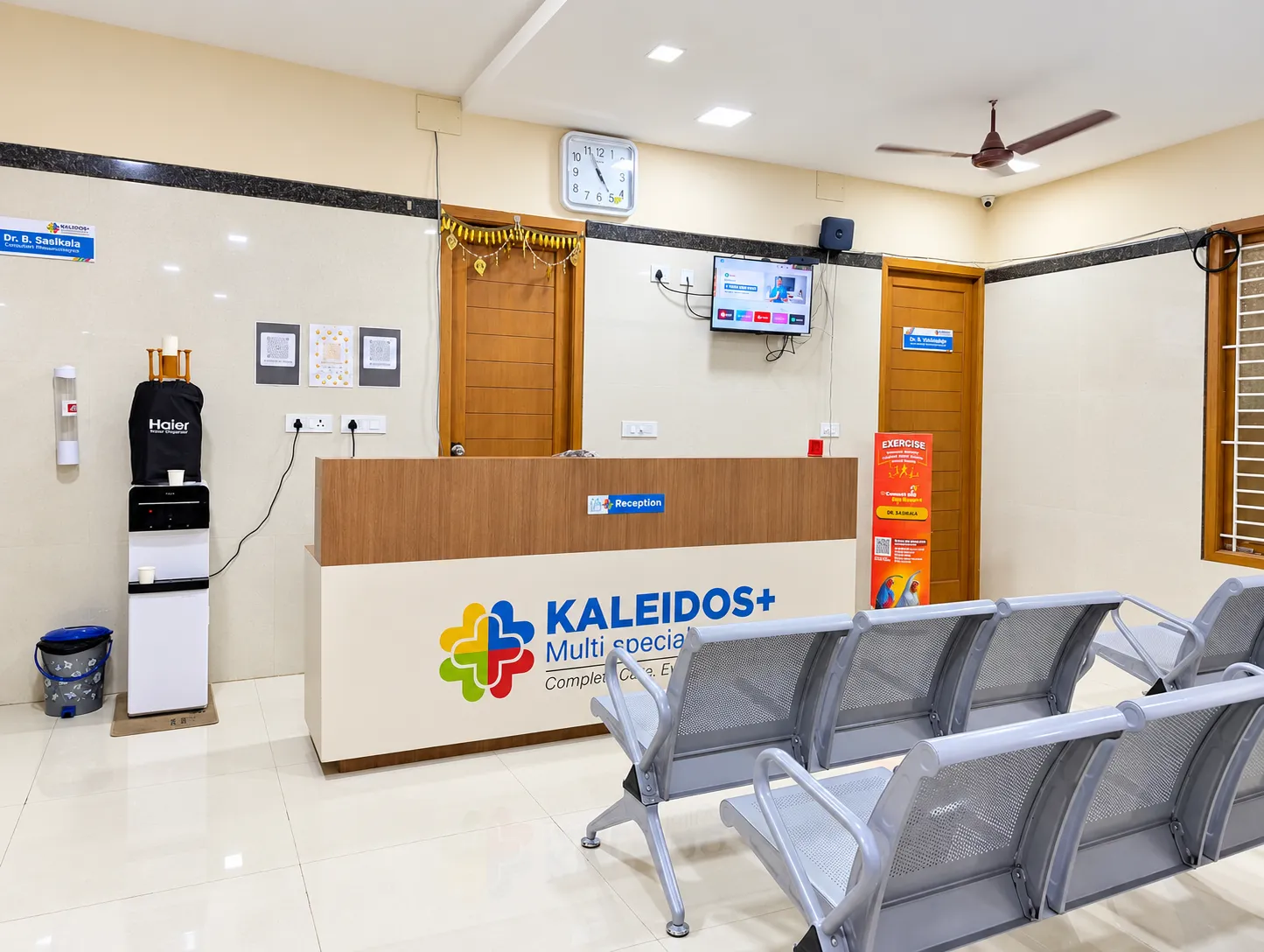 Kaleidos+ Multi-speciality Clinic reception desk and patient waiting area